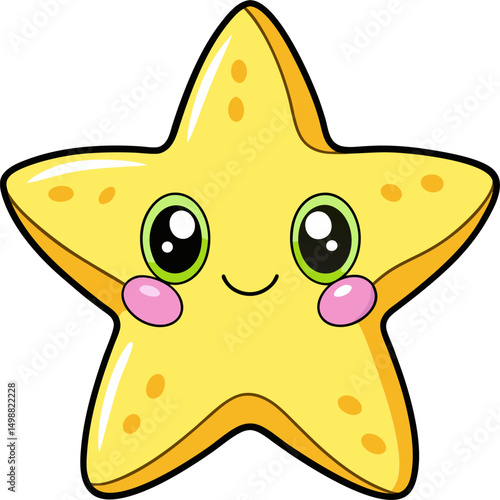 Yellow starfish cartoon with big eyes and cheerful smiling face for kids