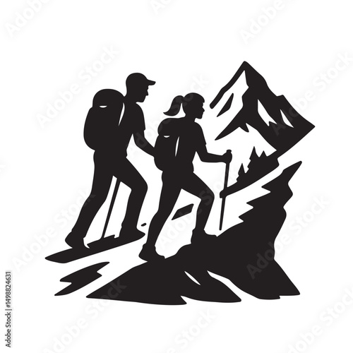 Couple Uphill Trail Silhouette