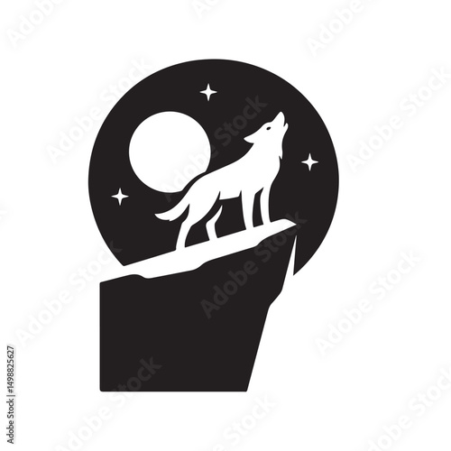 Wolf Silhouette Tall Cliff Night