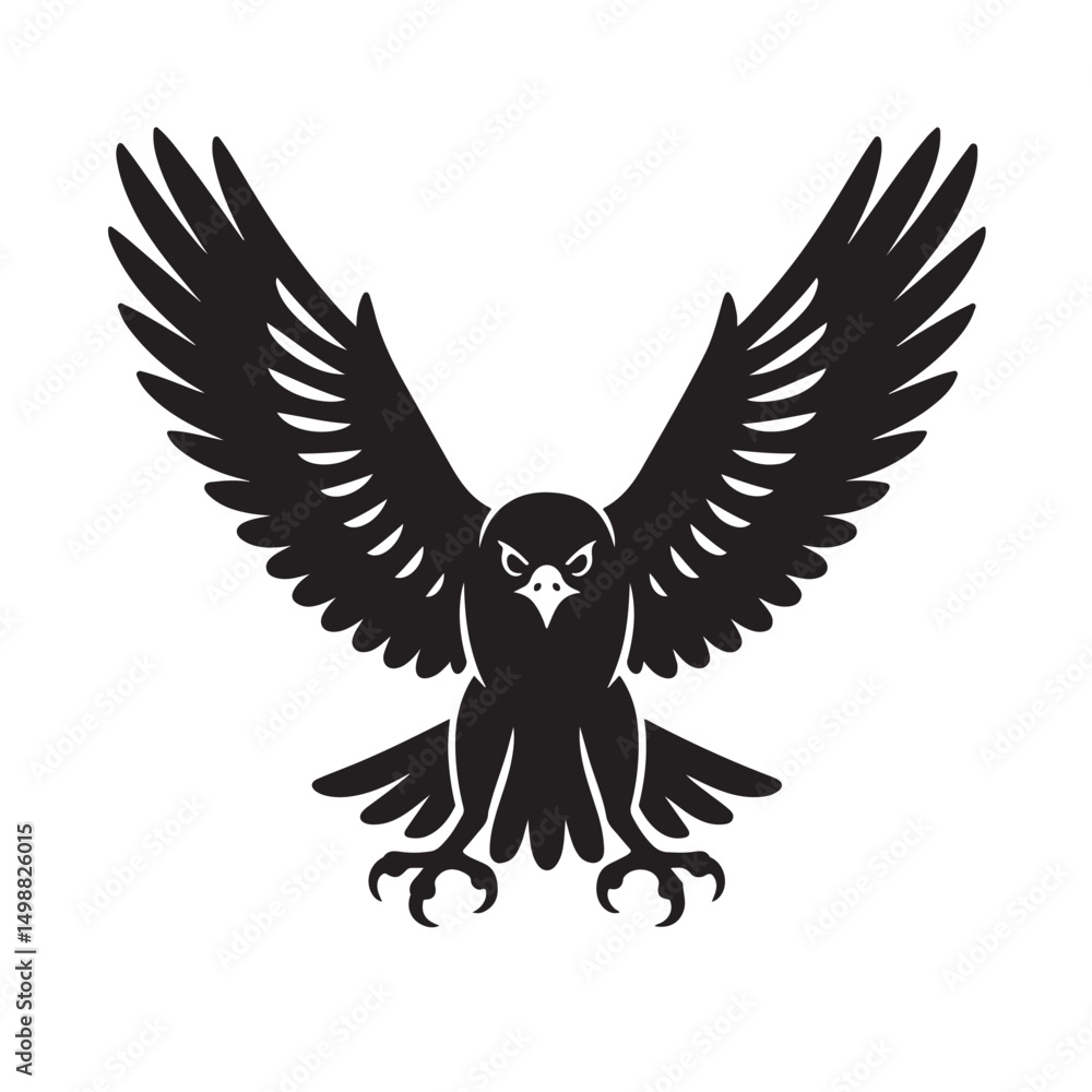 Fototapeta premium Falcon Spread Wings Front View Silhouette