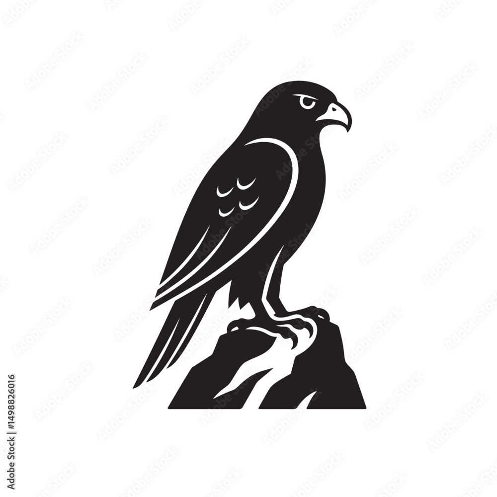 Fototapeta premium Falcon Sitting Rock Sideways Silhouette