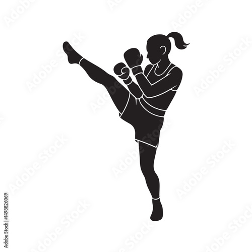 Female Kickboxer Action Silhouette