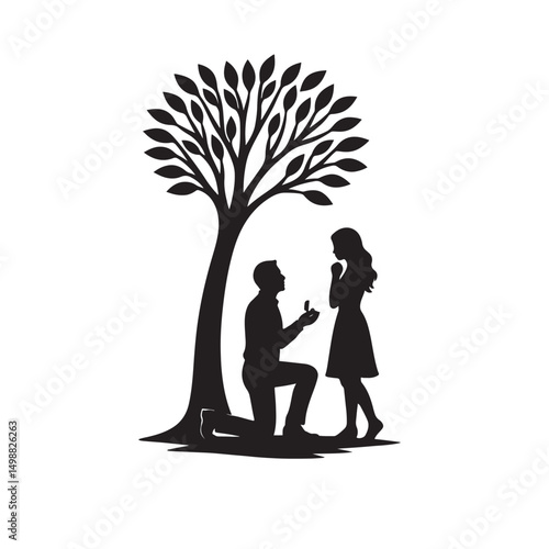 Man Proposing Woman Tree Silhouette