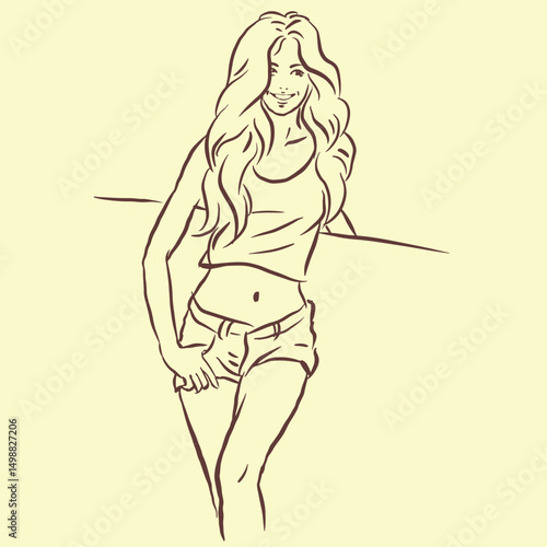 sexy girl in short dress posing vector for illustration card decoration