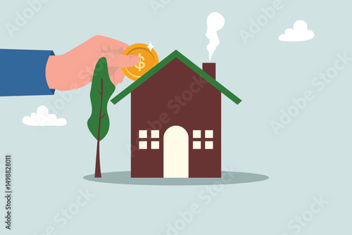 Down payment for home purchase, mortgage or real estate loan, savings for new home or property investment. Business owners give homeowners to put dollar coins into new homes.
