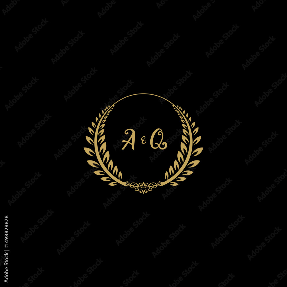 Fototapeta premium AQ beautiful, feminine and elegant wedding monogram initial logo with circle floral gold