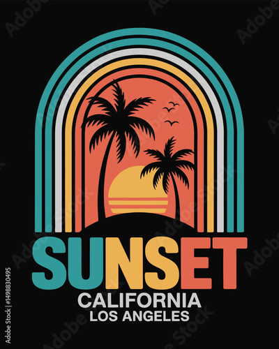 Wallpaper Mural Retro vintage California sunset logo badges on black background graphics for t-shirts and other print production. 70s-style concept. Vector illustration for design.  Torontodigital.ca