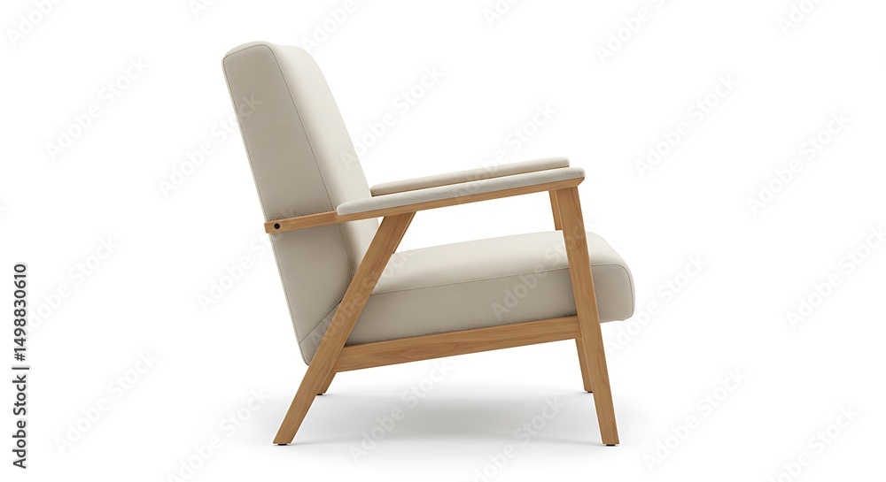 Beige armchair with wooden frame