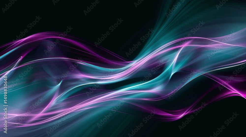 Dynamic, asymmetrical business lines in deep purple and bright teal, arching fluidly over a dark charcoal backdrop, exuding energy and innovation while providing ample copy Dynamic, asymmetrical business lines in deep purple and bright teal, arching fluidly over a dark charcoal backdrop, exuding energy and innovation while providing ample copy