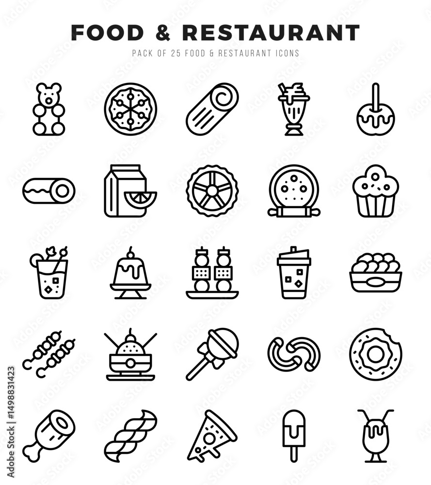 Fototapeta premium Set of Food and Restaurant icons in Lineal style. Lineal Icons symbol collection.