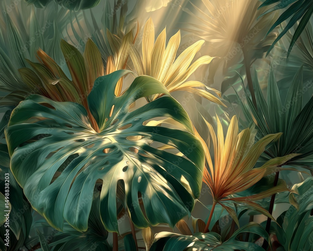 Fototapeta premium Lush Tropical Leaves in Sunlight