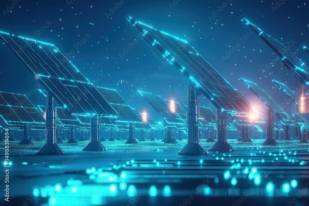 Fototapeta premium Innovative solar panels harnessing energy in a futuristic space setting for sustainable power production