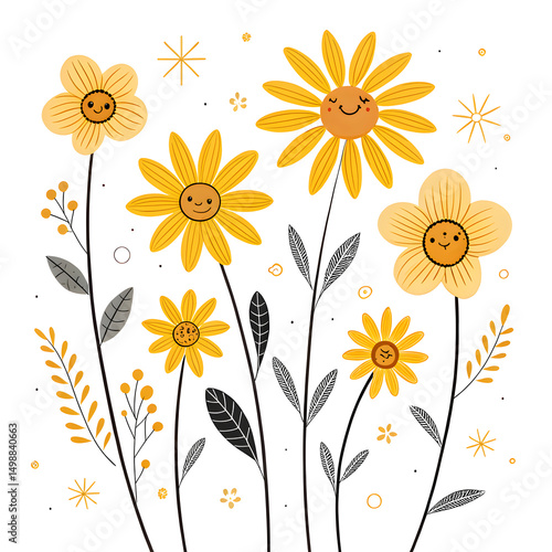 cheerful yellow sunflowers simple graphic styles 