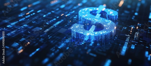 Wallpaper Mural Digital dollar sign composed of glowing blue pixels on data background Torontodigital.ca