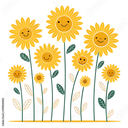 cheerful yellow sunflowers simple graphic styles 