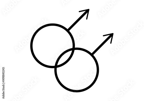 Icono negro de dos símbolos masculinos representando relación gay