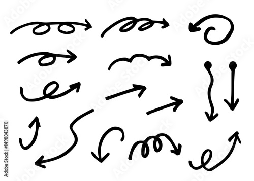 ベクターのペンの手書きの矢印セット (モノクロ)