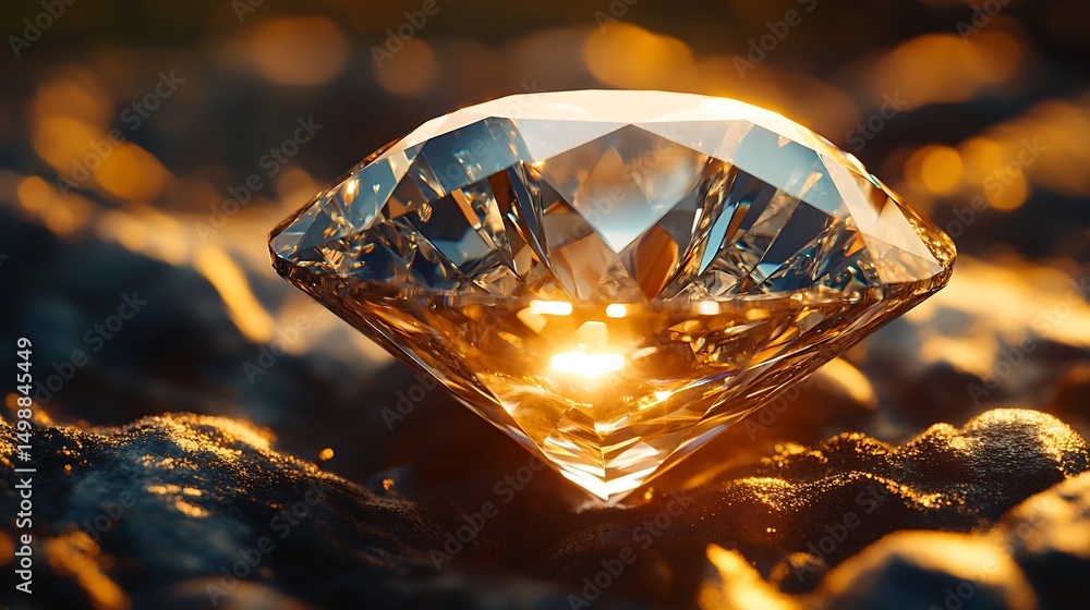 Obraz premium A diamond set in a rough area but reflecting the sunlight beautifully. 