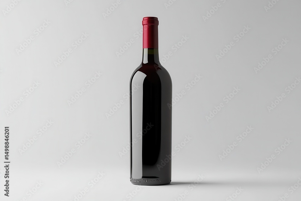 Red wine bottle mockup standing upright on a minimalist background showcasing its elegant design and rich color ideal for branding or marketing purposes Red wine bottle mockup standing upright on a minimalist background showcasing its elegant design and rich color ideal for branding or marketing purposes