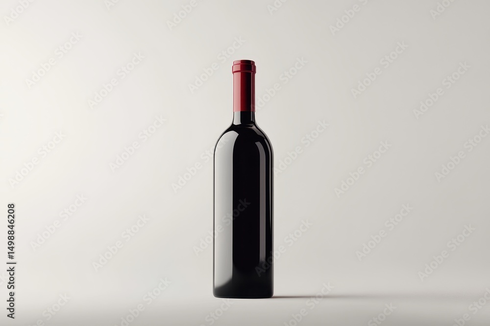 Mockup of a red wine bottle standing upright against a minimalistic background showcasing its elegant design and color Mockup of a red wine bottle standing upright against a minimalistic background showcasing its elegant design and color