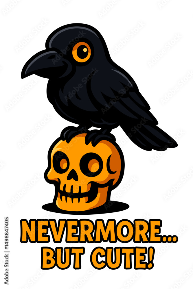 Obraz premium Cute cartoon crow on skull with Halloween quote