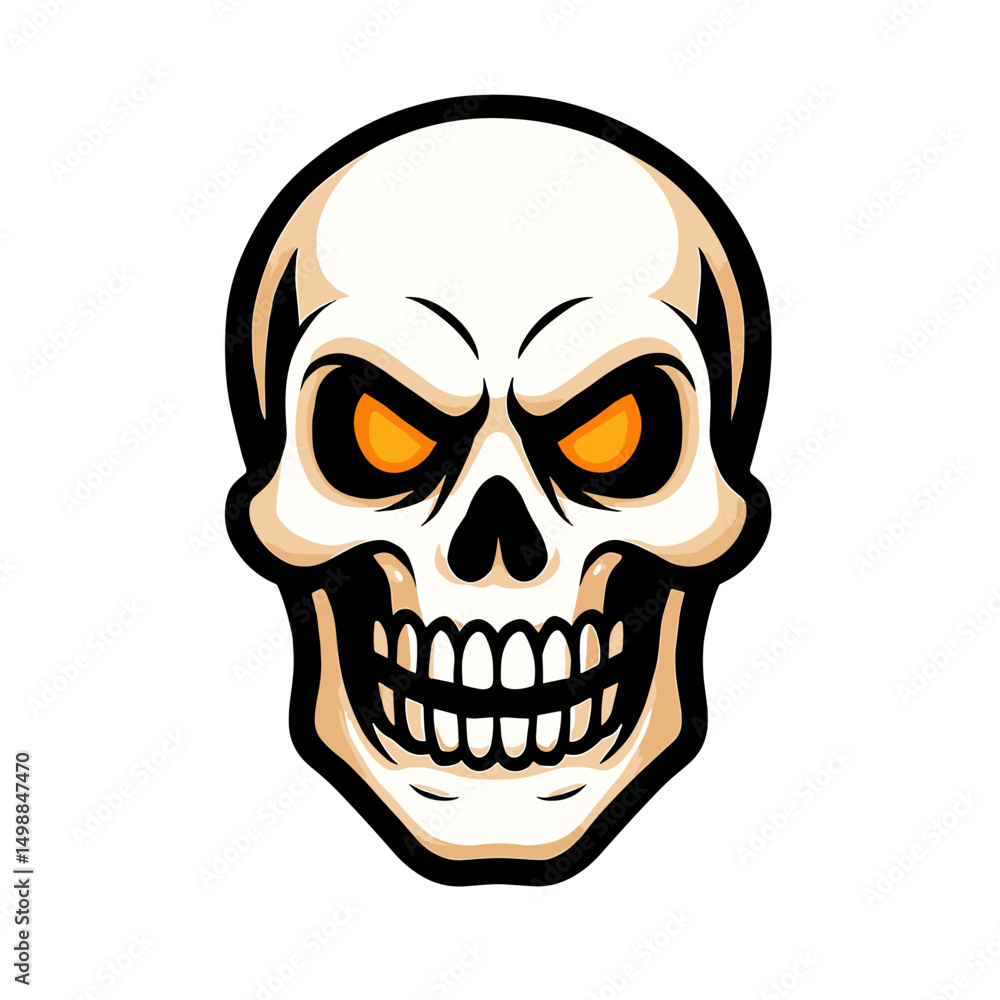 Fototapeta premium Evil cartoon skull face with glowing eyes and sharp grin