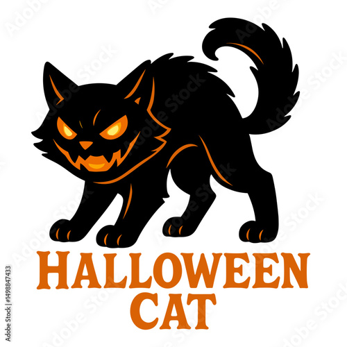 Arched back Halloween black cat cartoon illustration
