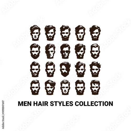 Vector Collection of Men's Hair and Beard Styles Icons – Modern Male Hairstyles Silhouettes Set
