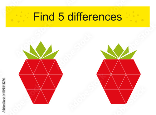 Find 5 differences. Cartoon strawberries. Logic puzzle game for children.