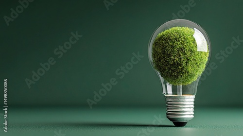 Eco-Friendly LED Bulb with Green Moss on Isolated Background