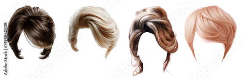 four different hairstyles isolated, transparent background.