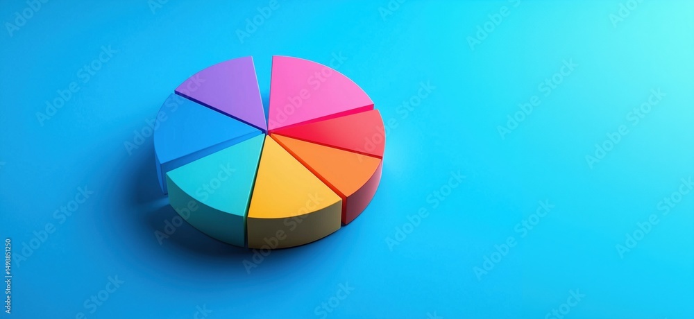 Fototapeta premium Colorful pie chart on blue background representing data visualization and analysis