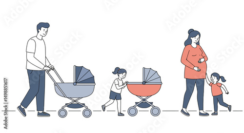 Family Illustration Depicting Parenthood Pregnancy and Anticipation of New Life