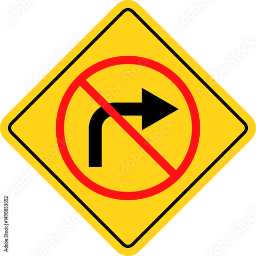 No right turn sign. prohibitory traffic signs. red crossed out circle symbol.  driving navigation icons. arrow pointing to the right
