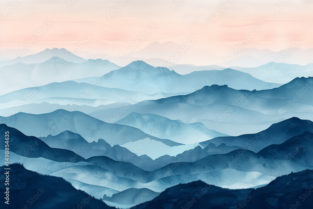 Obraz premium mountains, silhouette, pastel, minimalist, mist, landscape, japanese, gradient, sumi-e, nature