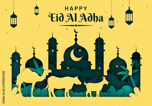 Creative Eid al-Adha Greeting Cards with Sacrificial Animal Illustrations