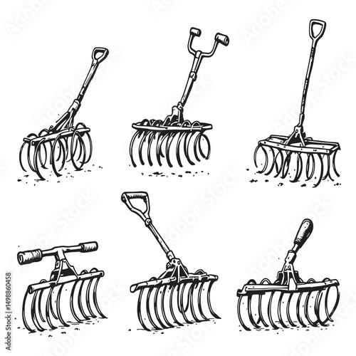 Agricultural spring tine cultivator equipment line drawing