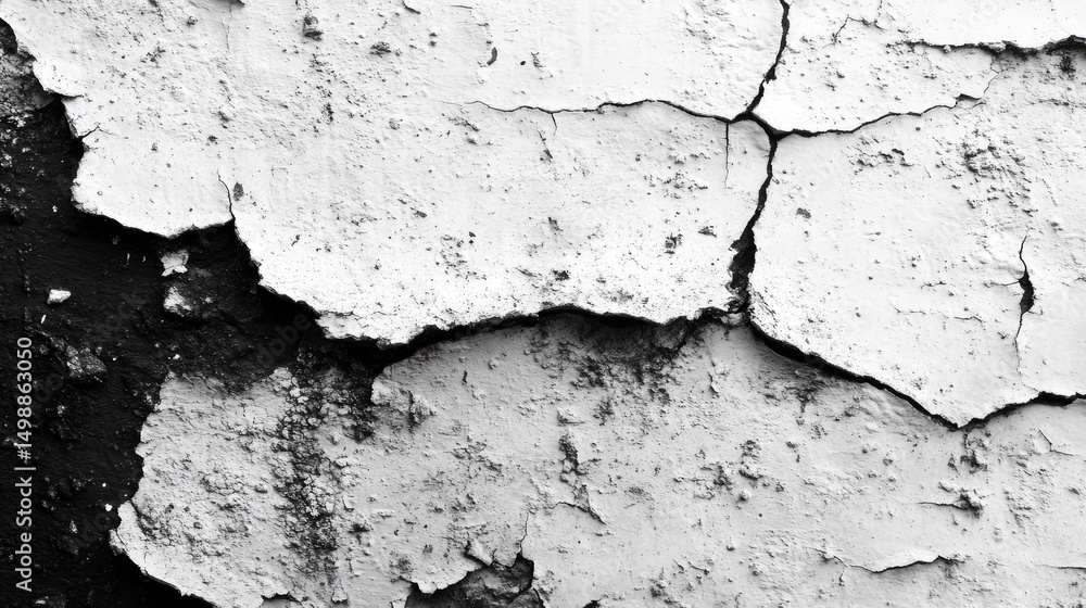 Fototapeta premium Cracked paint, wall texture, urban decay, monochrome, background