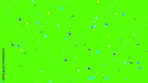 Colorful falling confetti animation on a green screen background. Ideal for celebration videos, event intros, party overlays, and chroma key editing.
