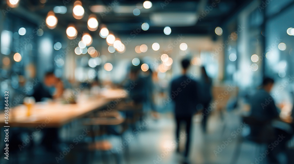 Blurred Casual Office Scene with People and Bokeh Lights Blurred Casual Office Scene with People and Bokeh Lights