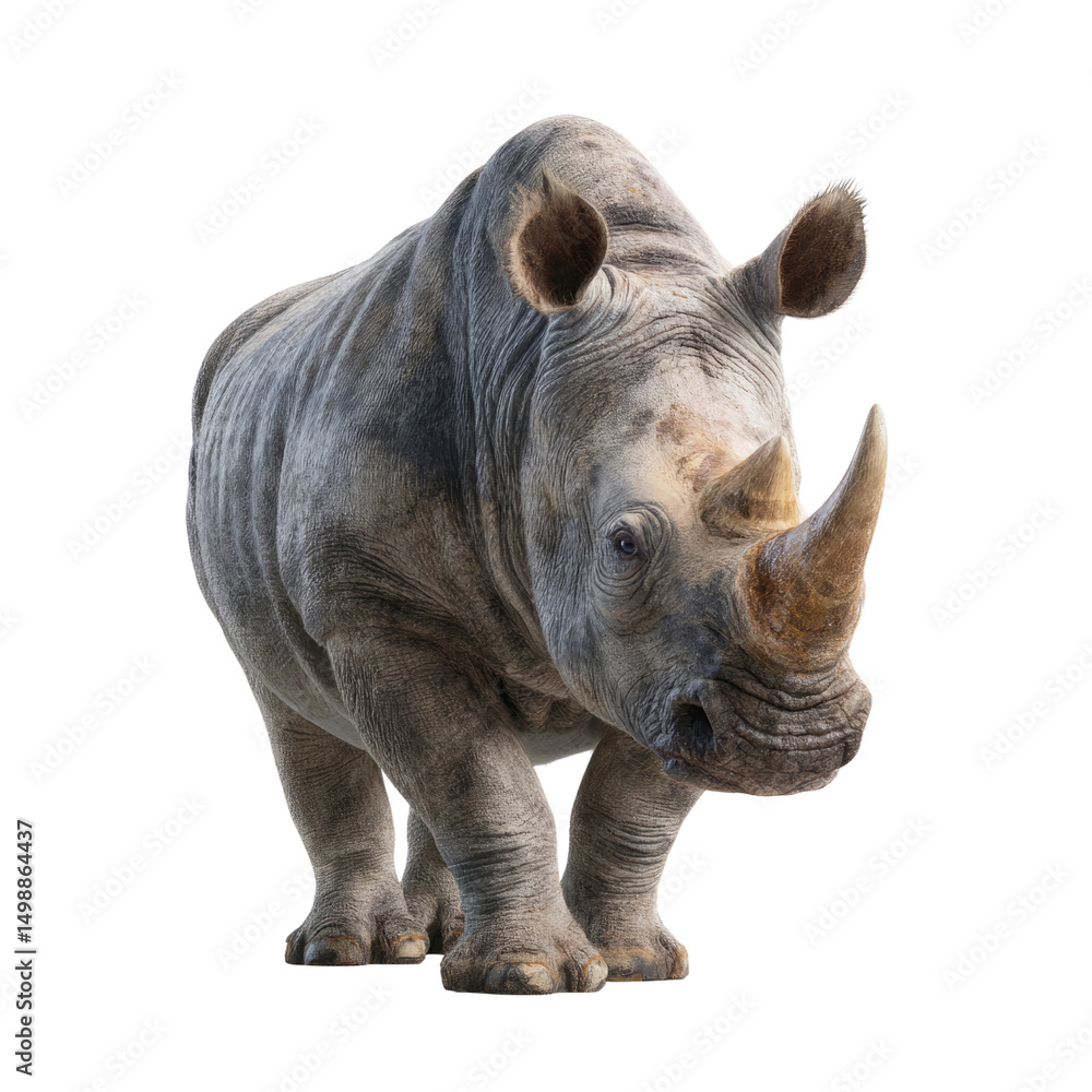 Obraz premium Rhino action in nature transparent background illustration wildlife environment close-up viewpoint