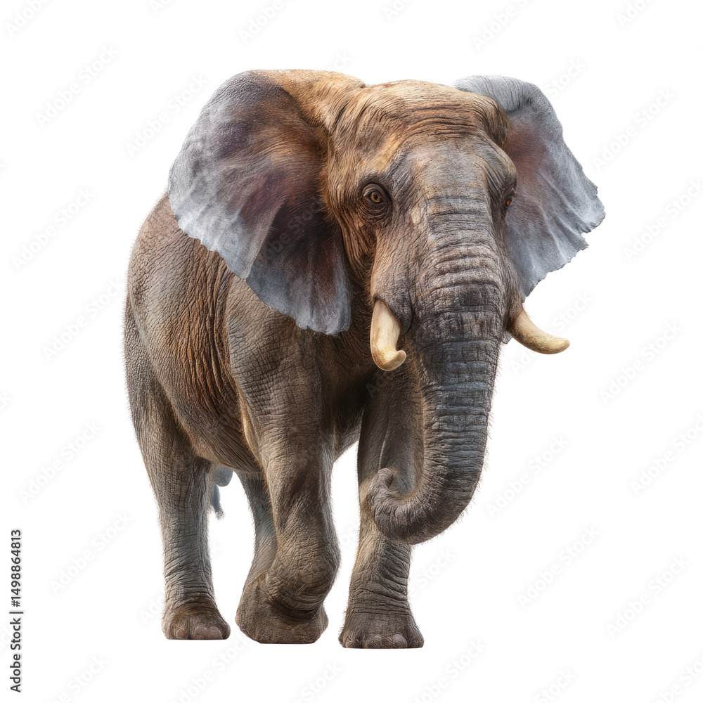 Fototapeta premium Majestic elephant walking on transparent background in natural habitat dynamic wildlife photography