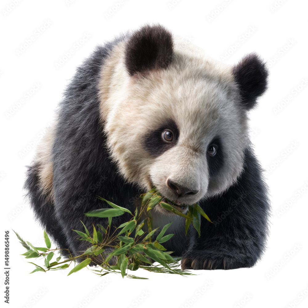 Obraz premium Panda eating bamboo natural habitat transparent background wildlife photography close-up view endangered species