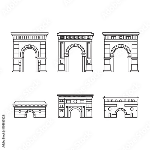 ancient roman stone arch gate detailed line art vector