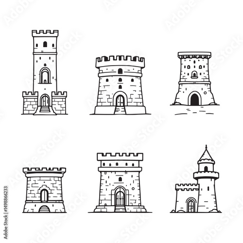 ancient stone defense tower with medieval architecture outline