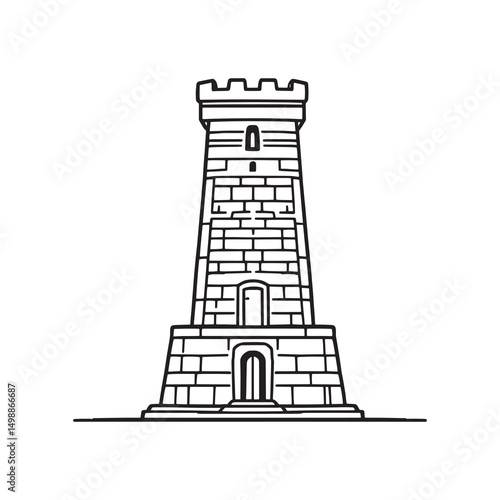 ancient stone fortress tower defense outline vector illustration