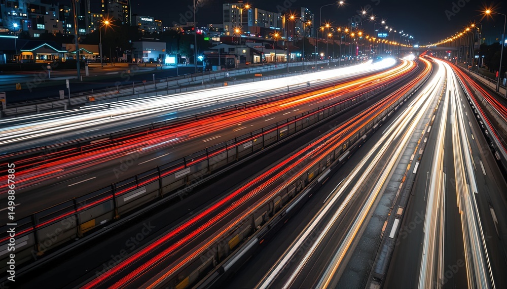 Obraz premium City highway at night with trails of vehicle lights.