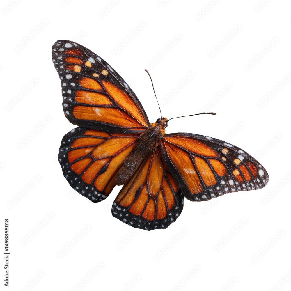 Fototapeta premium Monarch butterfly on transparent background nature insect close-up isolated environment stunning details
