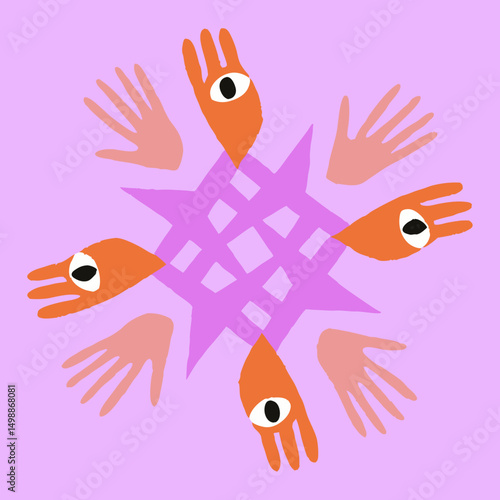 Colorful tropical fish swim in a vibrant circle in the blue ocean water