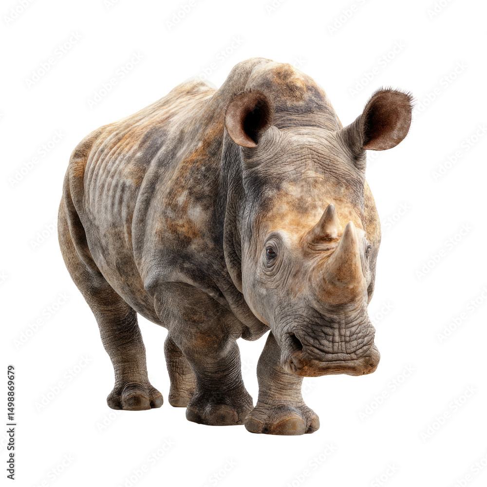 Naklejka premium Rhinoceros action pose wildlife sanctuary image with transparent background natural habitat close-up view conservation concept